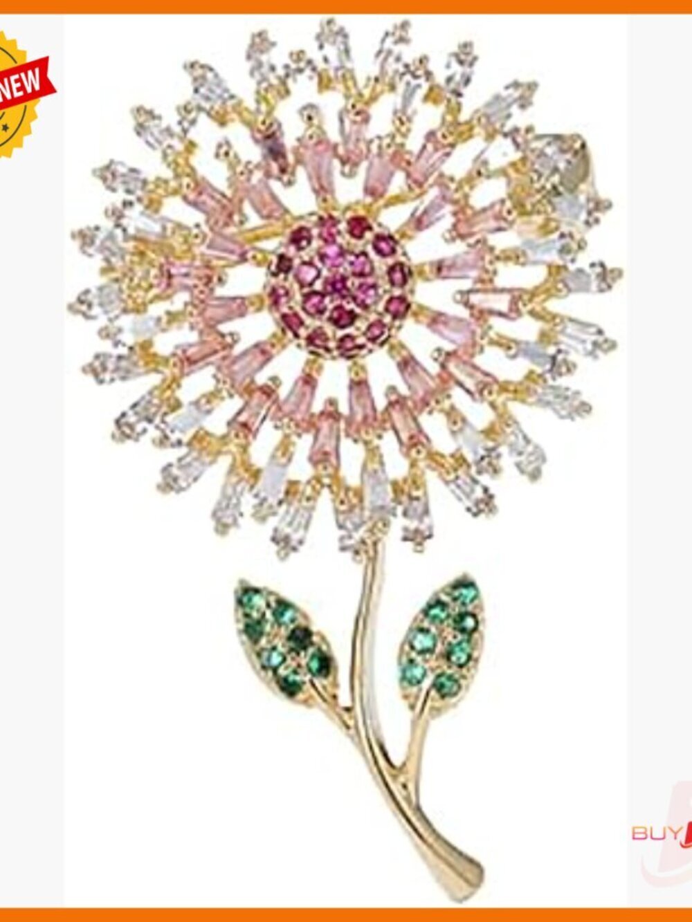 14K Gold Sunflower Brooch with Moissanite and Pearl Pin